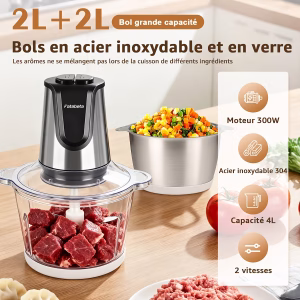 Hachoir à Viande Électrique 2+2L