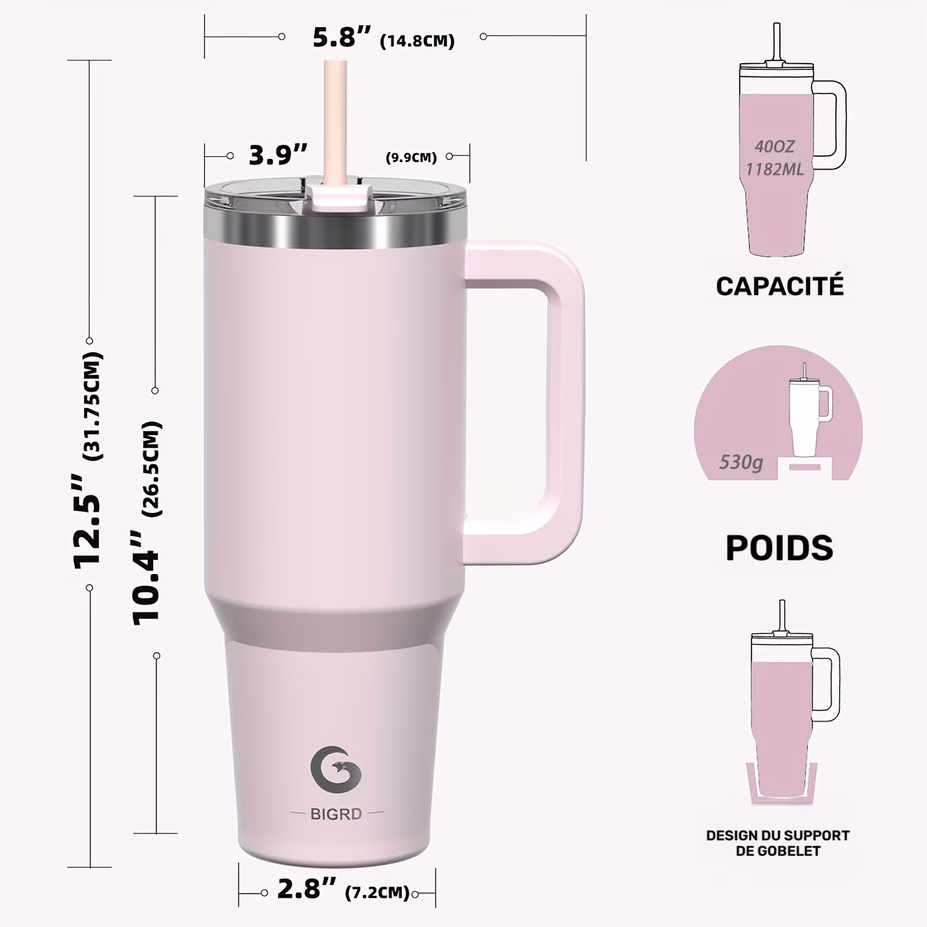 IGRD Gobelet Isolé de 40oz/1182ml avec Double Couvercle, – Image 5